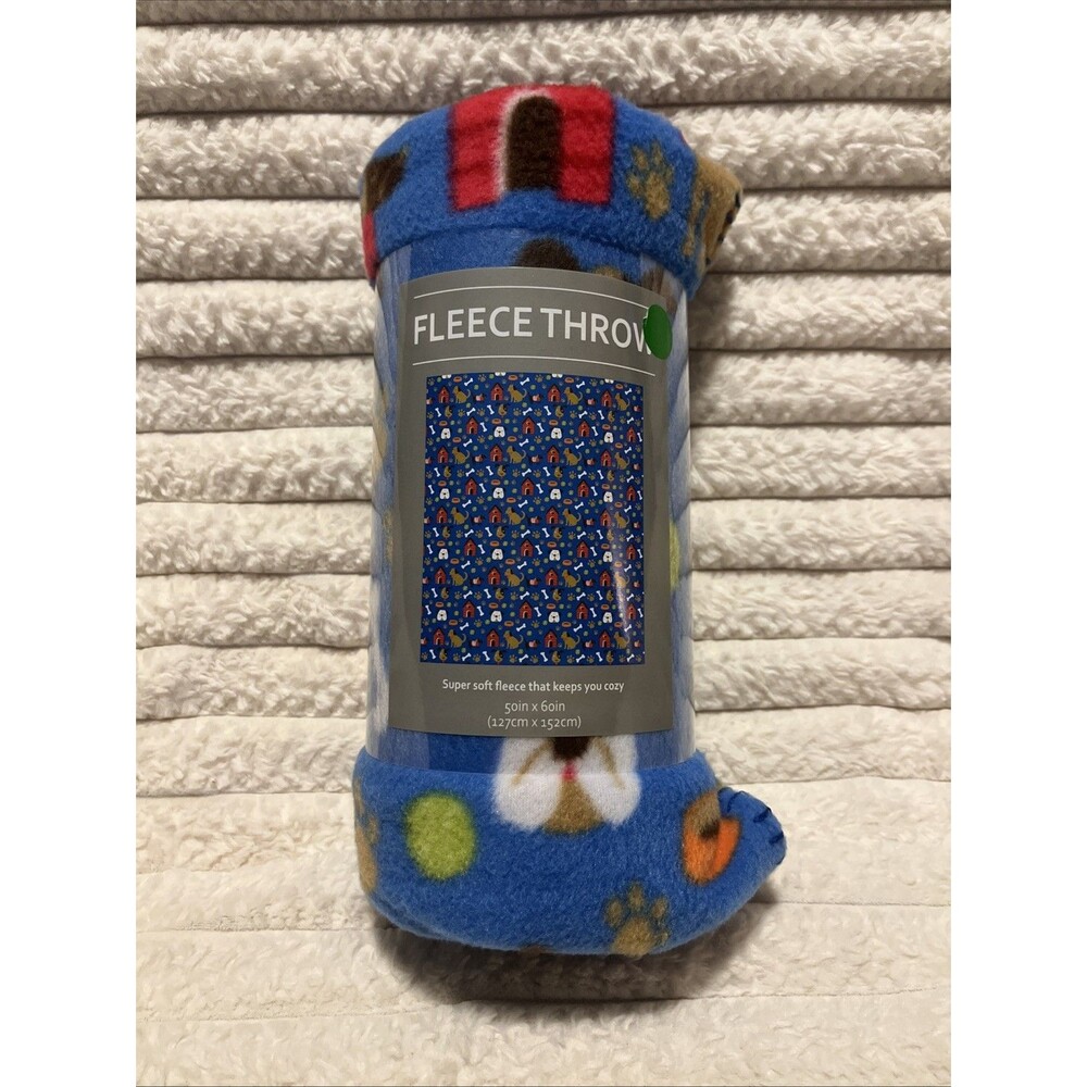 Shopko 50 x 60 Lightweight Fleece Throw Dogs Pattern Blue NWT